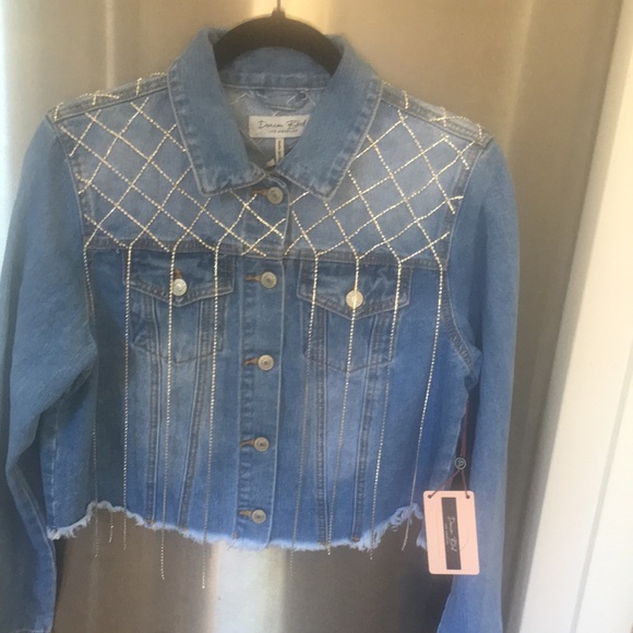 COPY - Women’s denim jacket rhinestone tassels NWT - Picture 2 of 10
